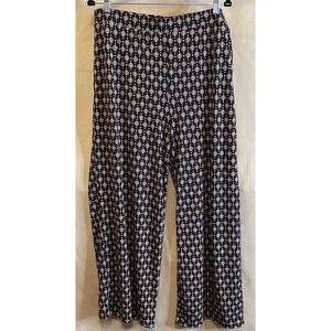 Liz Claiborne Career Large Pull On Wide Leg Pants Black‎ Geometric Print Stretch